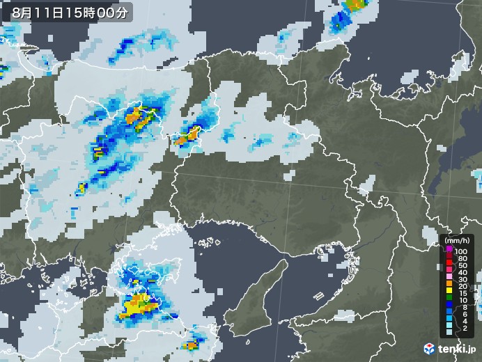 兵庫県の雨雲レーダー(2020年08月11日)