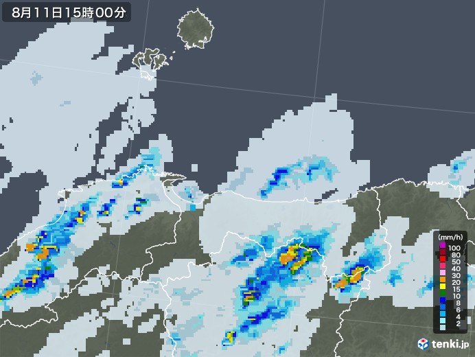 鳥取県の雨雲レーダー(2020年08月11日)