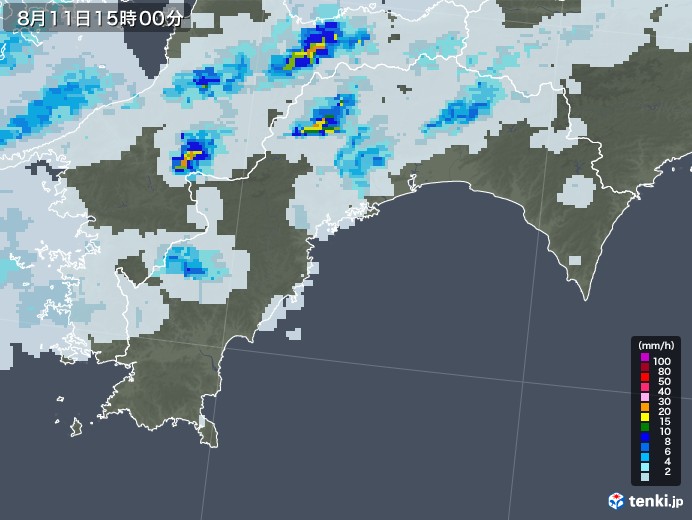 高知県の雨雲レーダー(2020年08月11日)