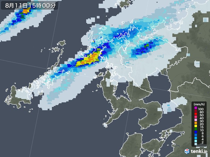 長崎県の雨雲レーダー(2020年08月11日)