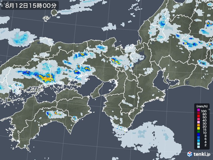 近畿地方の雨雲レーダー(2020年08月12日)