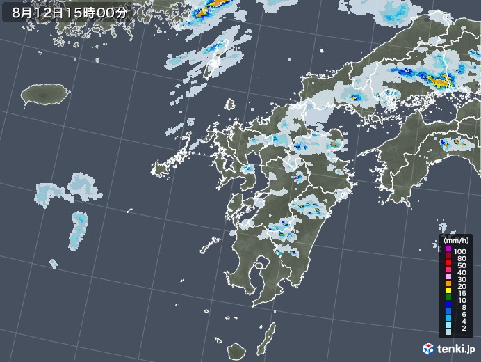 九州地方の雨雲レーダー(2020年08月12日)