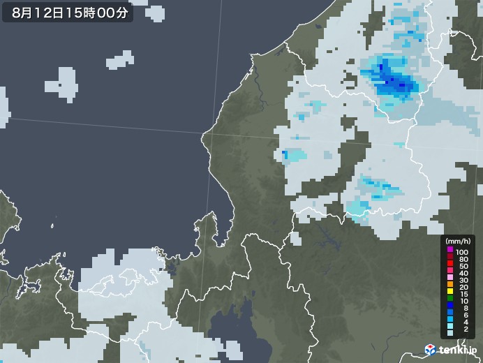 福井県の雨雲レーダー(2020年08月12日)