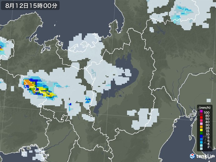 滋賀県の雨雲レーダー(2020年08月12日)