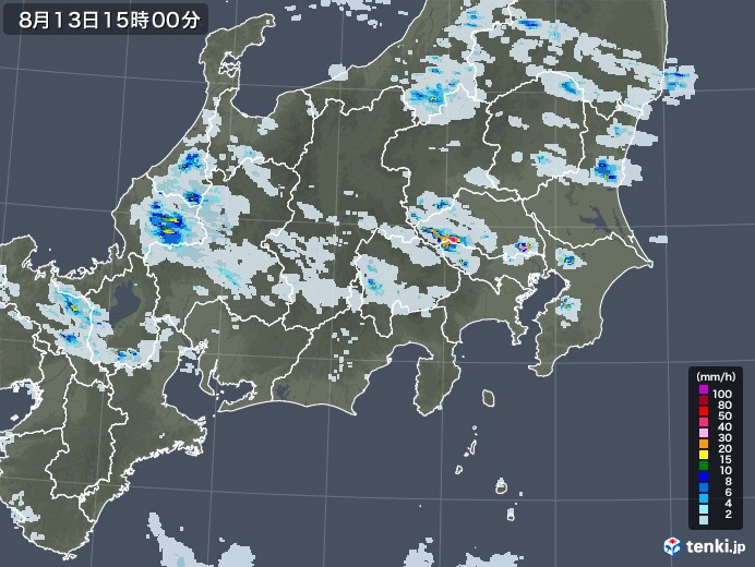 関東・甲信地方の雨雲レーダー(2020年08月13日)