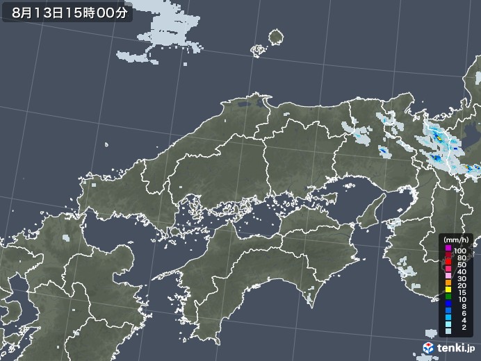 中国地方の雨雲レーダー(2020年08月13日)