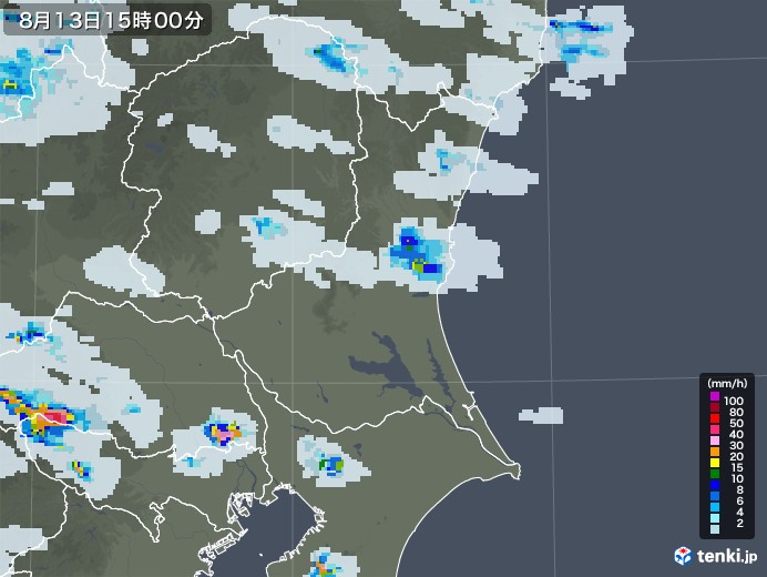 茨城県の雨雲レーダー(2020年08月13日)