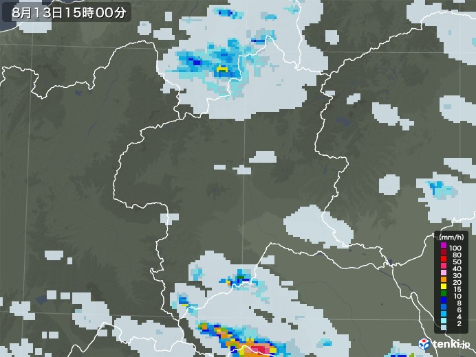 群馬県の雨雲レーダー(2020年08月13日)