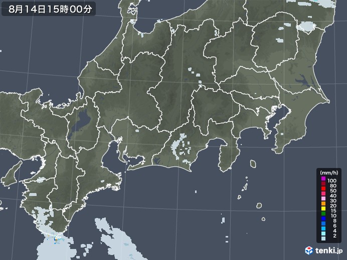 東海地方の雨雲レーダー(2020年08月14日)