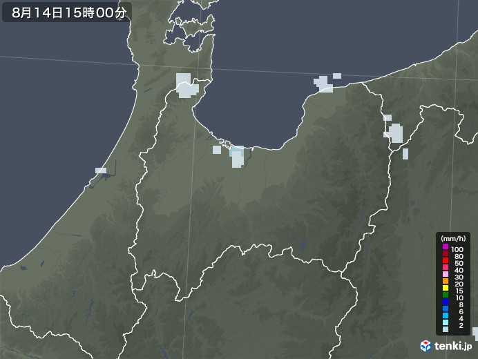 富山県の雨雲レーダー(2020年08月14日)