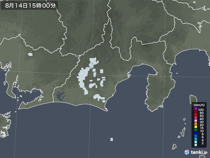 静岡県の雨雲レーダー(2020年08月14日)