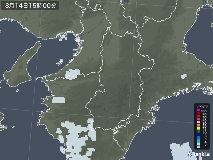 奈良県の雨雲レーダー(2020年08月14日)