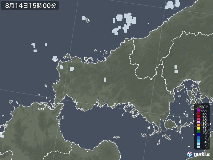 山口県の雨雲レーダー(2020年08月14日)