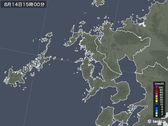 長崎県の雨雲レーダー(2020年08月14日)