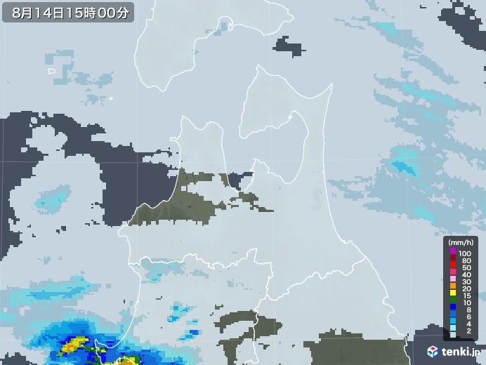 青森県の雨雲レーダー(2020年08月14日)