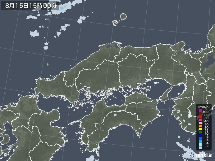 中国地方の雨雲レーダー(2020年08月15日)