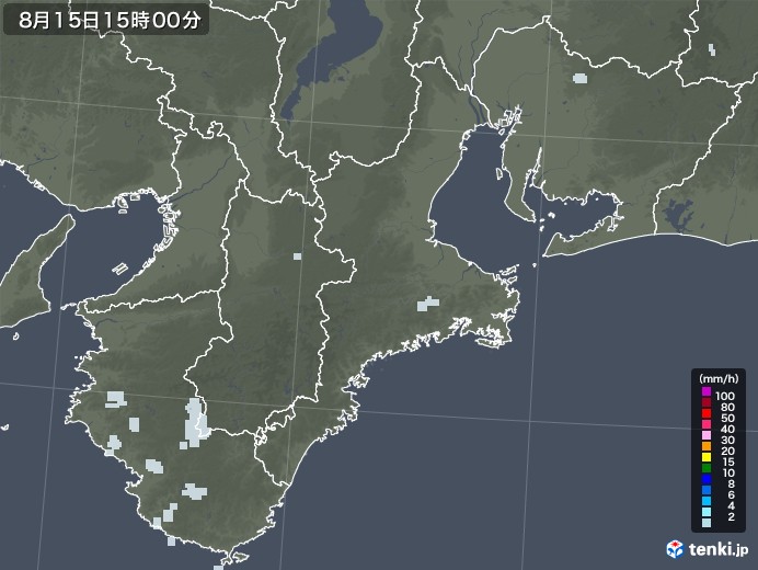 三重県の雨雲レーダー(2020年08月15日)