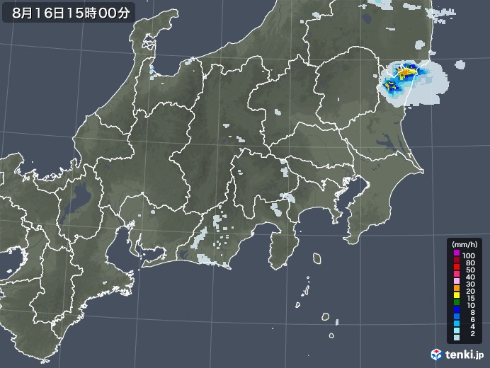 関東・甲信地方の雨雲レーダー(2020年08月16日)