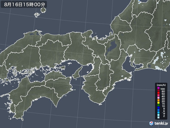 近畿地方の雨雲レーダー(2020年08月16日)