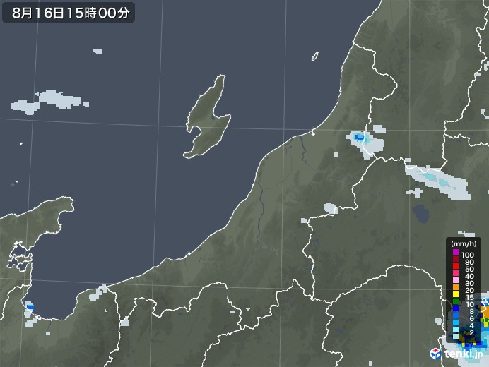 新潟県の雨雲レーダー(2020年08月16日)