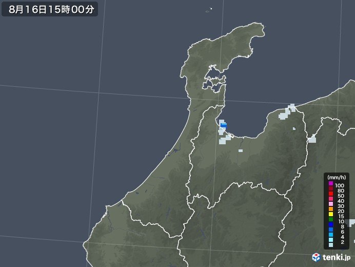 石川県の雨雲レーダー(2020年08月16日)