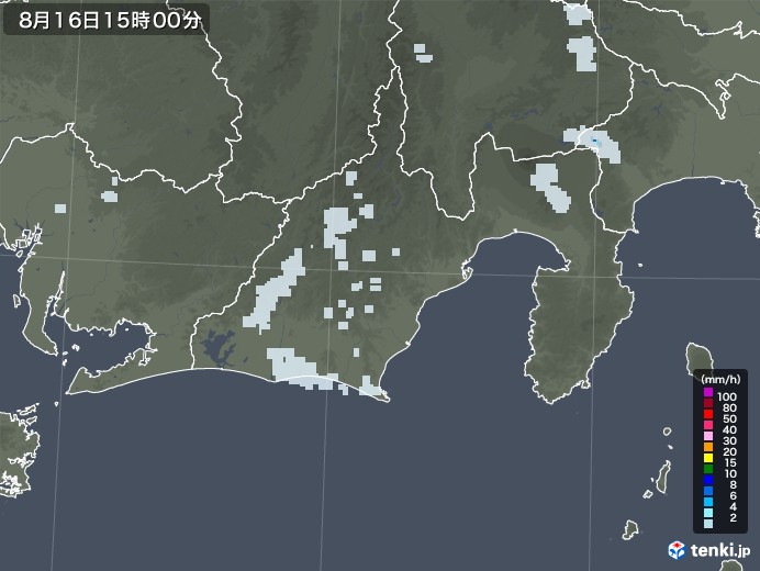 静岡県の雨雲レーダー(2020年08月16日)