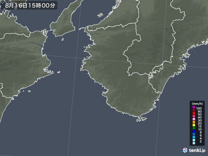 和歌山県の雨雲レーダー(2020年08月16日)