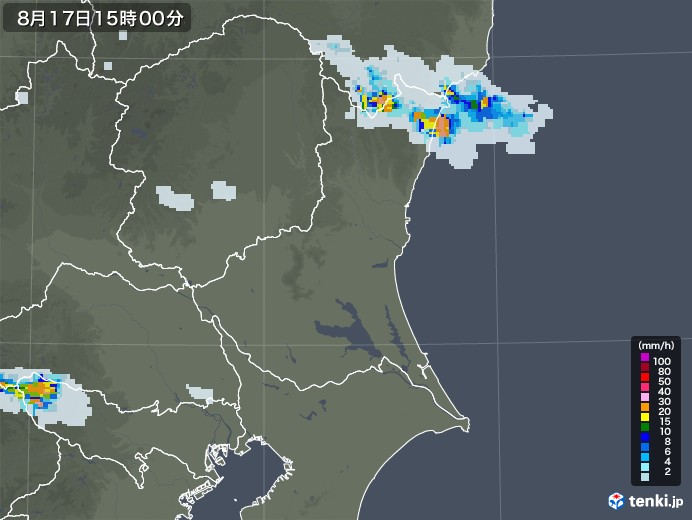 茨城県の雨雲レーダー(2020年08月17日)