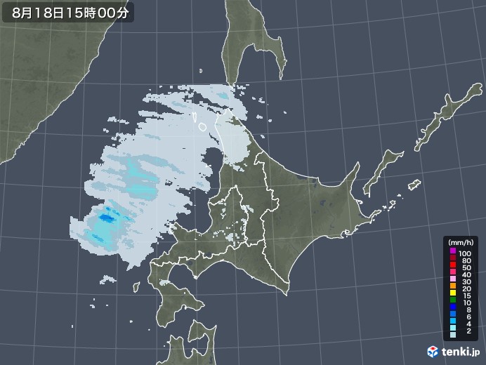 北海道地方の雨雲レーダー(2020年08月18日)