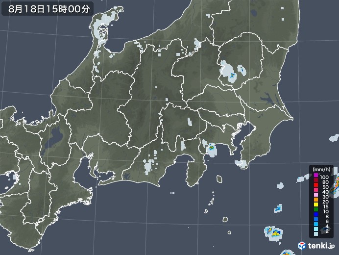 関東・甲信地方の雨雲レーダー(2020年08月18日)