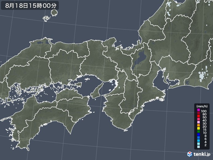 近畿地方の雨雲レーダー(2020年08月18日)