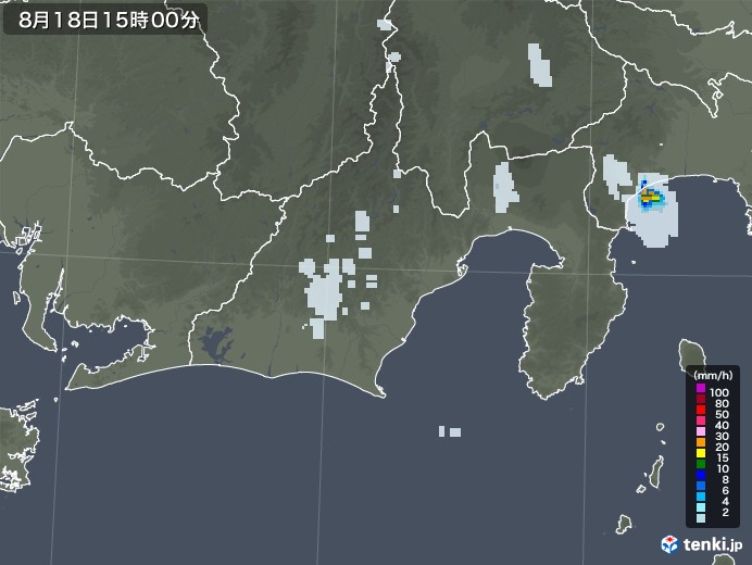 静岡県の雨雲レーダー(2020年08月18日)