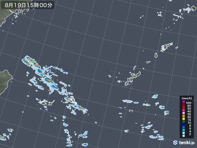 沖縄地方の雨雲レーダー(2020年08月19日)