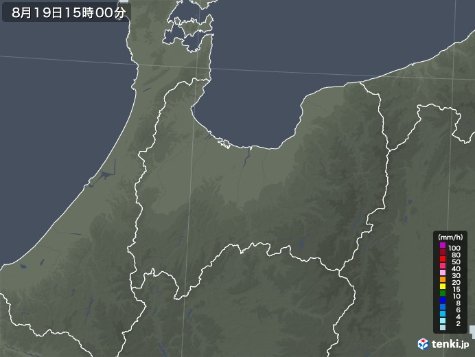 富山県の雨雲レーダー(2020年08月19日)