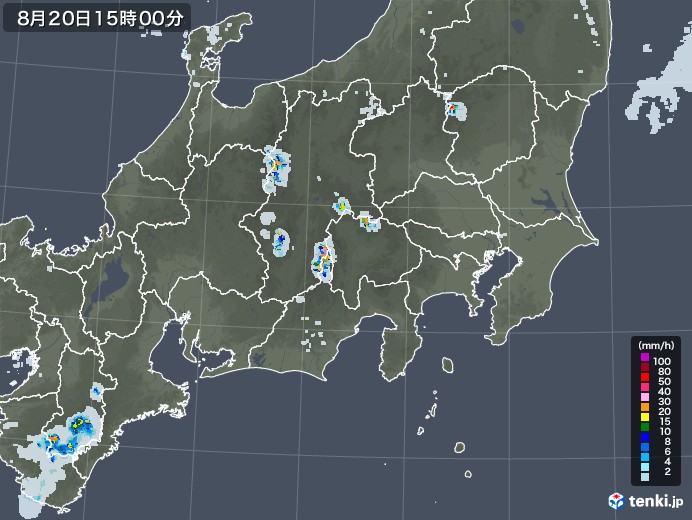 関東・甲信地方の雨雲レーダー(2020年08月20日)