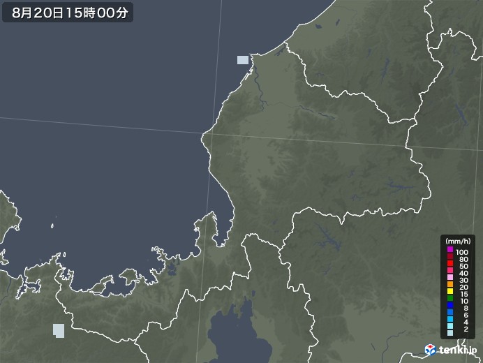 福井県の雨雲レーダー(2020年08月20日)