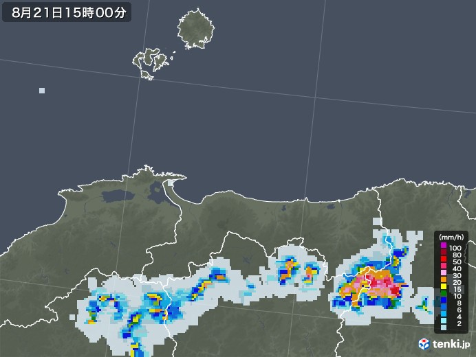 鳥取県の雨雲レーダー(2020年08月21日)