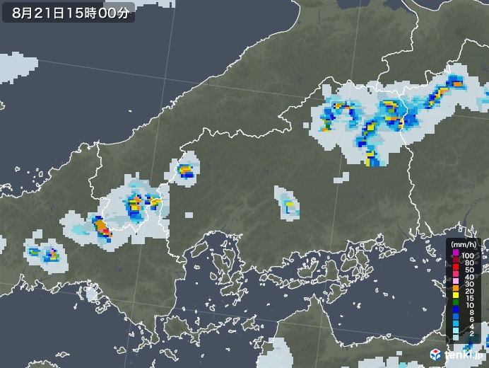 広島県の雨雲レーダー(2020年08月21日)