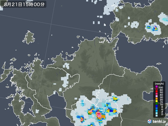 福岡県の雨雲レーダー(2020年08月21日)