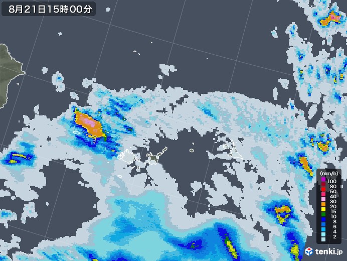 宮古・石垣・与那国(沖縄県)の雨雲レーダー(2020年08月21日)