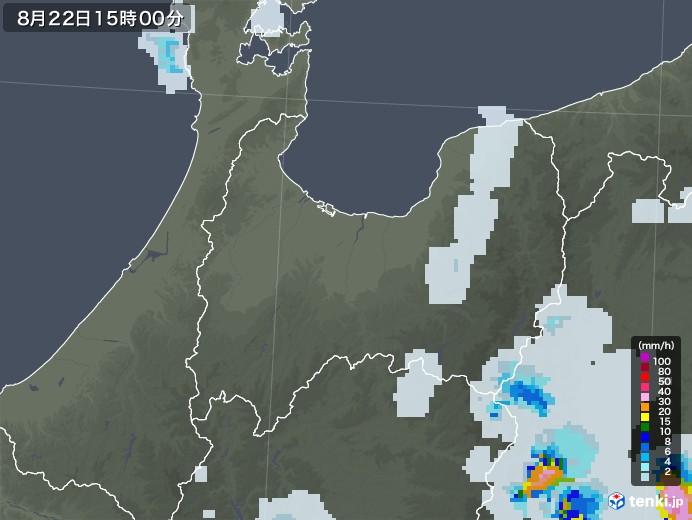 富山県の雨雲レーダー(2020年08月22日)