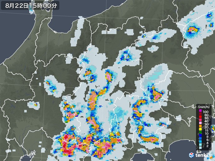 長野県の雨雲レーダー(2020年08月22日)