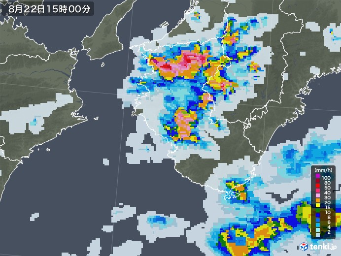 和歌山県の雨雲レーダー(2020年08月22日)