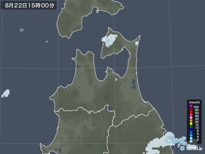 青森県の雨雲レーダー(2020年08月22日)