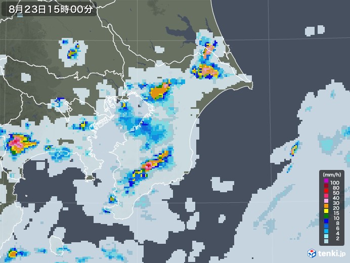 千葉県の雨雲レーダー(2020年08月23日)