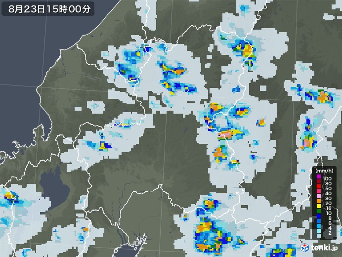 岐阜県の雨雲レーダー(2020年08月23日)