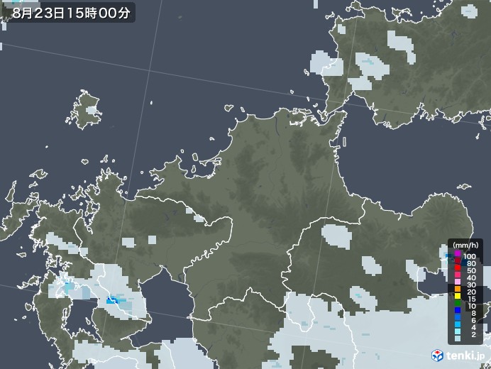 福岡県の雨雲レーダー(2020年08月23日)