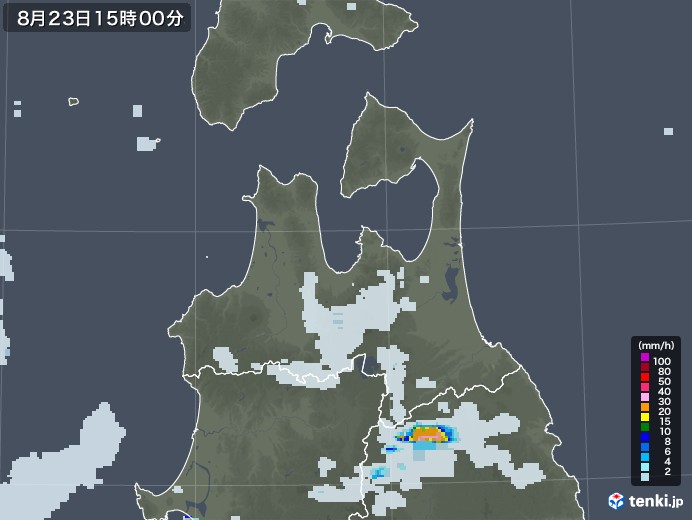 青森県の雨雲レーダー(2020年08月23日)