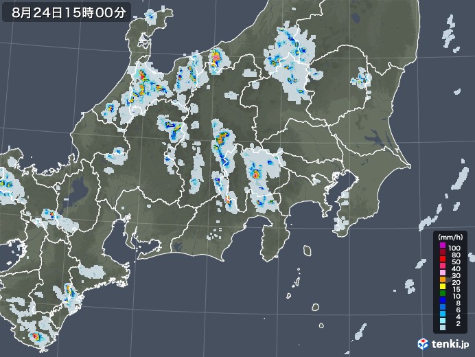関東・甲信地方の雨雲レーダー(2020年08月24日)