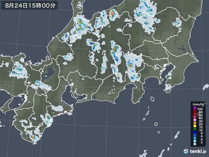 東海地方の雨雲レーダー(2020年08月24日)